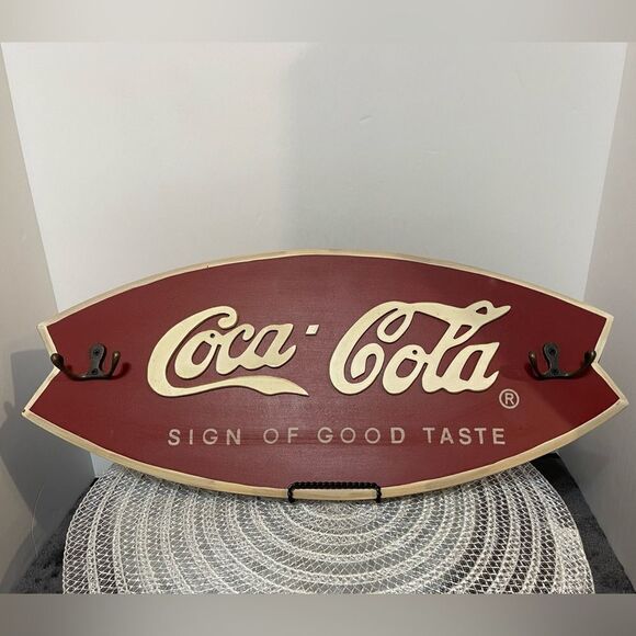 Coca Cola Wooden Sign with Hooks - Picture 1 of 7